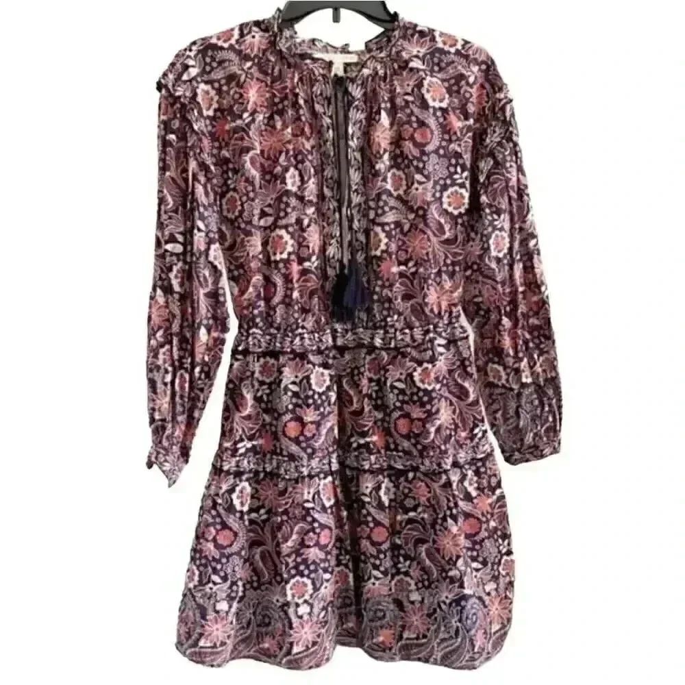 Chelsea & Violet Women's Deep Purple Floral Cotton Long Sleeve Dress